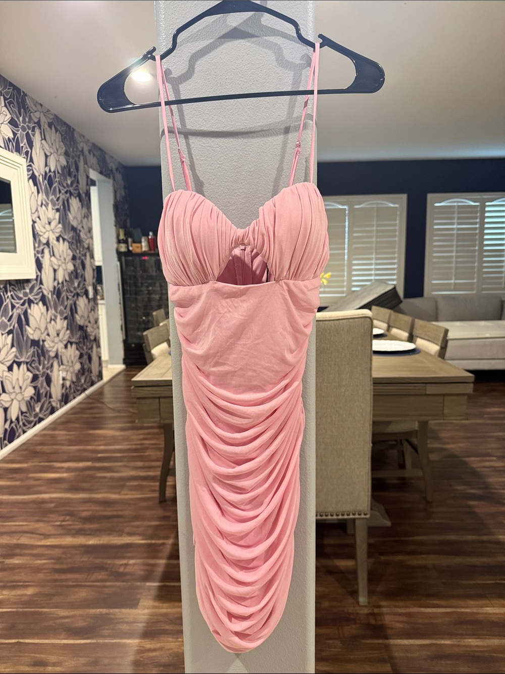 Ruched Pink Mini Dress with Sweetheart Bust and Spaghetti Straps